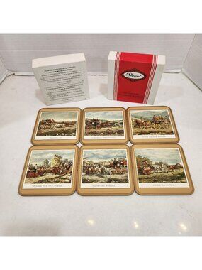 Vintage Pimpernel Cork Backed Coasters Set of 6 The Coaching Series England